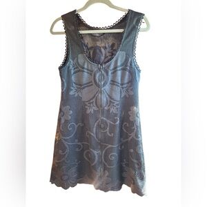 FREE PEOPLE Blue Zippered Lace Sleeveless Mini Dress
